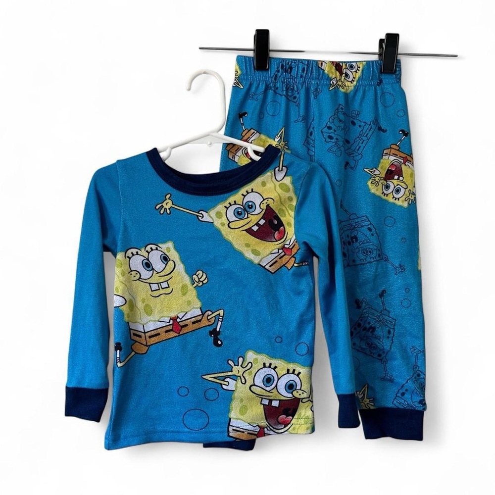 SpongeBob SquarePants 2 Piece Pajama Set Vibrant Blue Long Sleeve & Pants Size 4